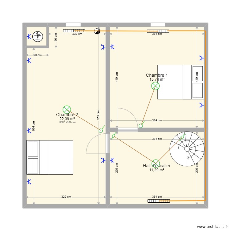 LECLERC - Elec + Chauffage. Plan de 4 pièces et 50 m2