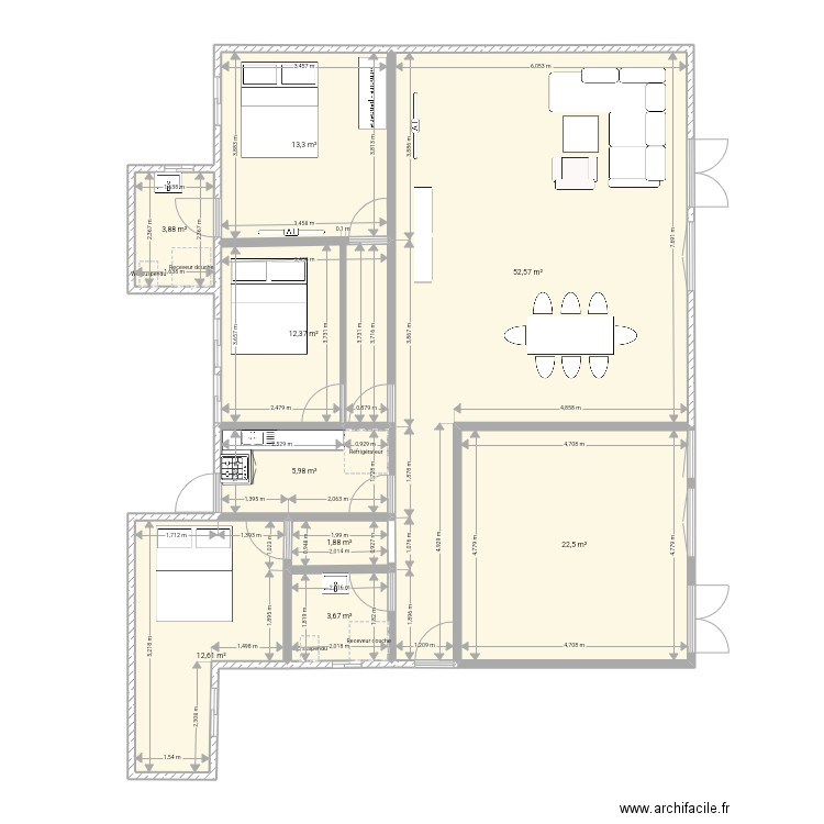 Maison mater2. Plan de 9 pièces et 129 m2