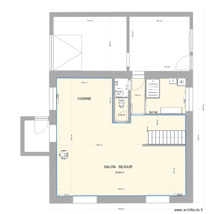 rez de chaussée V3 avec garage modif ballon ECS 23 02 22. Plan de 4 pièces et 72 m2