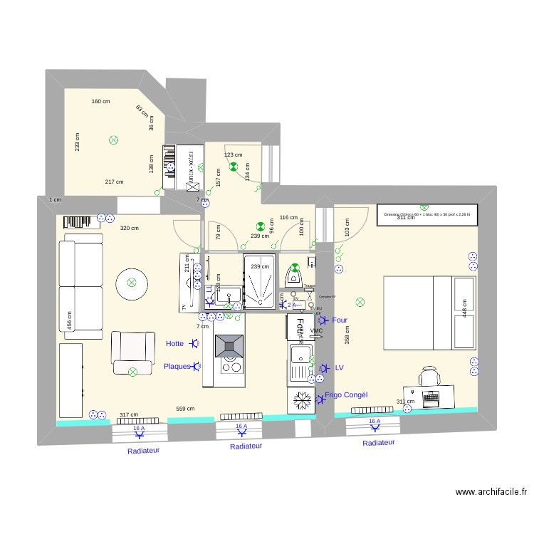 01 Levallois Plan éclairage prises. Plan de 0 pièce et 0 m2