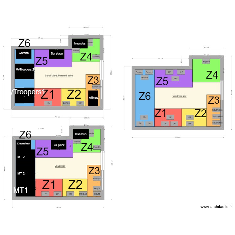 Rangement chambre froide. Plan de 3 pièces et 90 m2