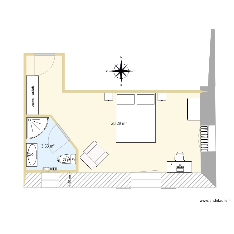 chambre bleue cotes v5 meublee. Plan de 0 pièce et 0 m2