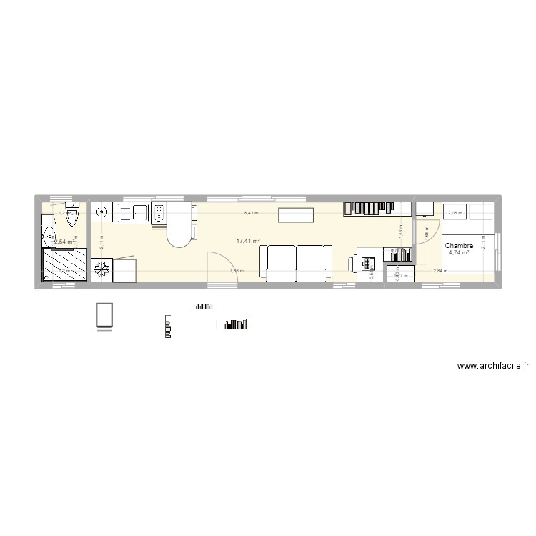 Container 40 feet nouvel essai 16. Plan de 3 pièces et 25 m2