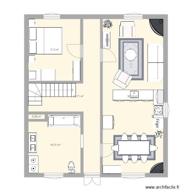 vraies dimensions cuisine milieu sejour. Plan de 0 pièce et 0 m2