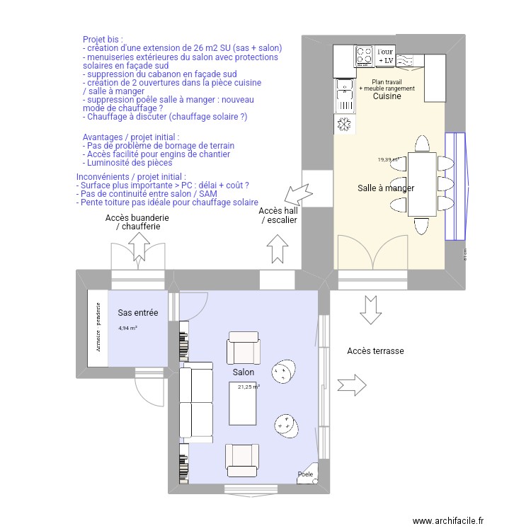 Plan Clarets projet cuisine. Plan de 3 pièces et 46 m2