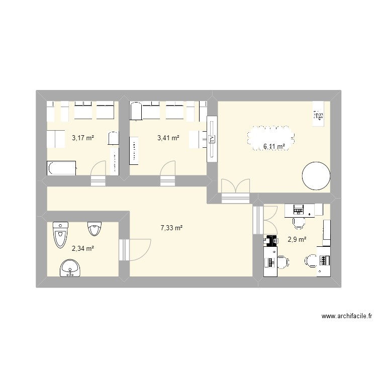 garderie Joey 2. Plan de 6 pièces et 25 m2