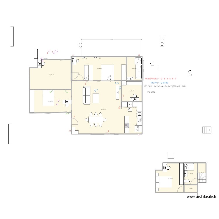 plan Pc maison 2. Plan de 10 pièces et 135 m2