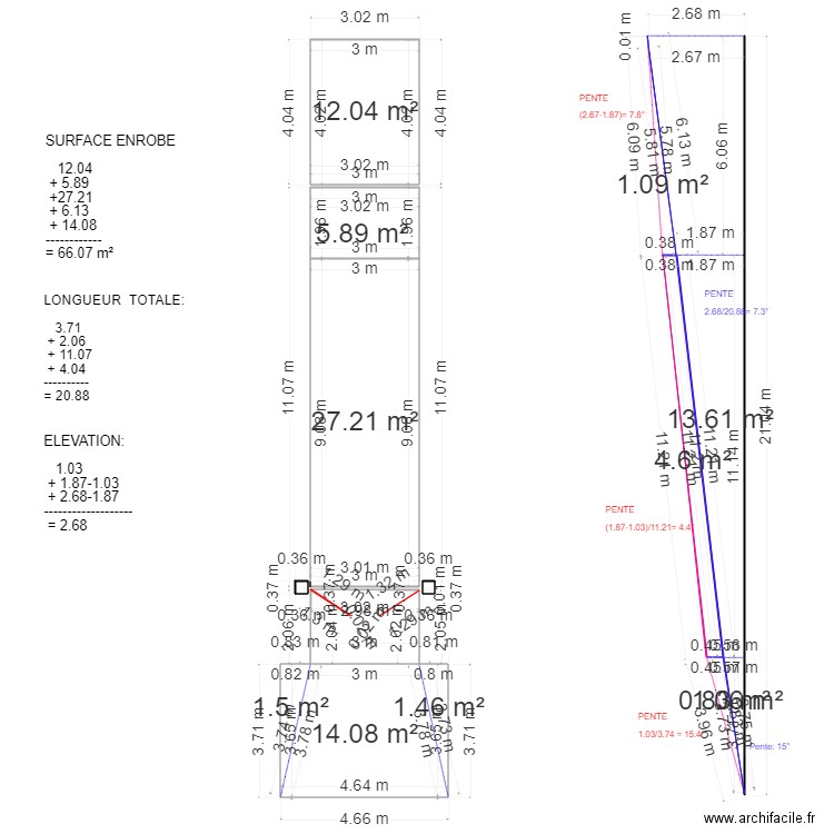 Profil route. Plan de 13 pièces et 84 m2