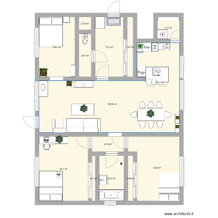 Appartement . Plan de 13 pièces et 99 m2