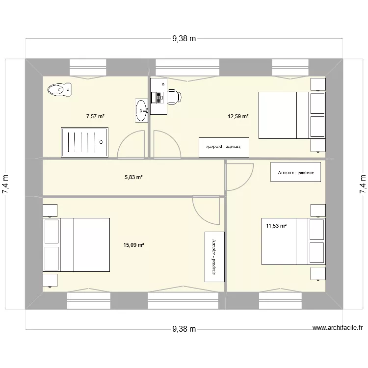 1er Fermanville v2. Plan de 5  et 53 m²