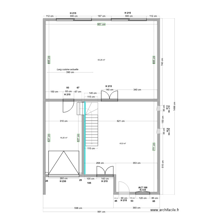 9JF RDCH 08 05 23 GROS OEUVRE. Plan de 3 pièces et 126 m2