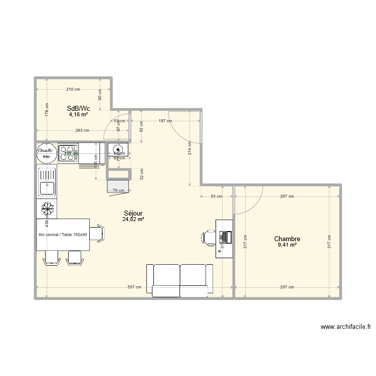 Appart Quentin_2. Plan de 4 pièces et 39 m2