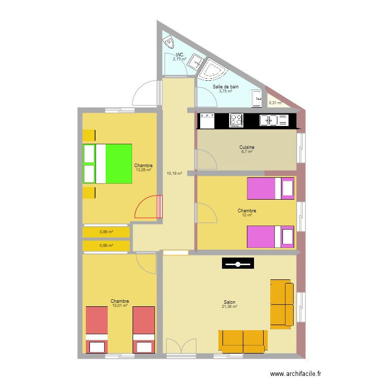 Mhamdia. Plan de 12 pièces et 86 m2