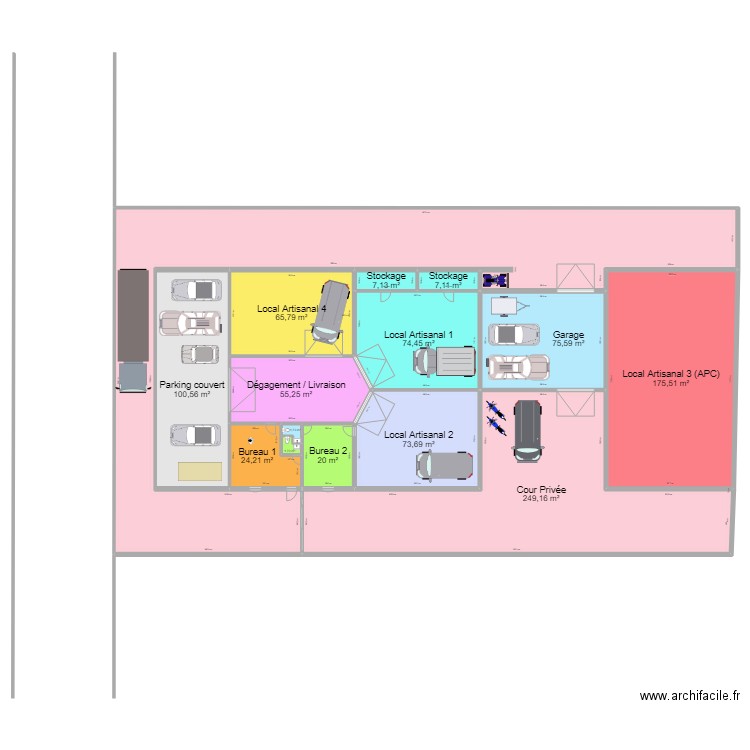 Atelier APC 3 locaux artisanaux. Plan de 15 pièces et 1315 m2