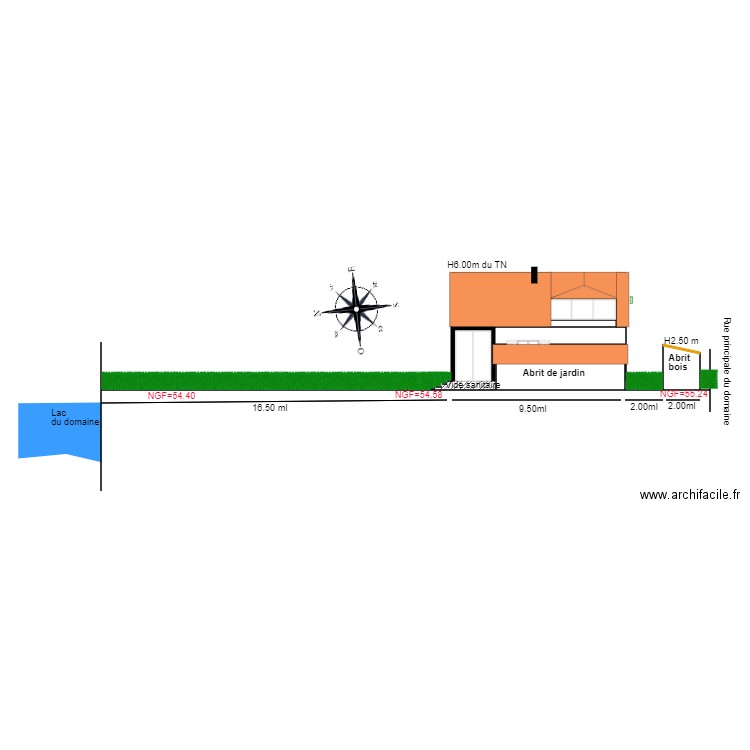 Plan en coupe    chalet 50    e. Plan de 2 pièces et 6 m2