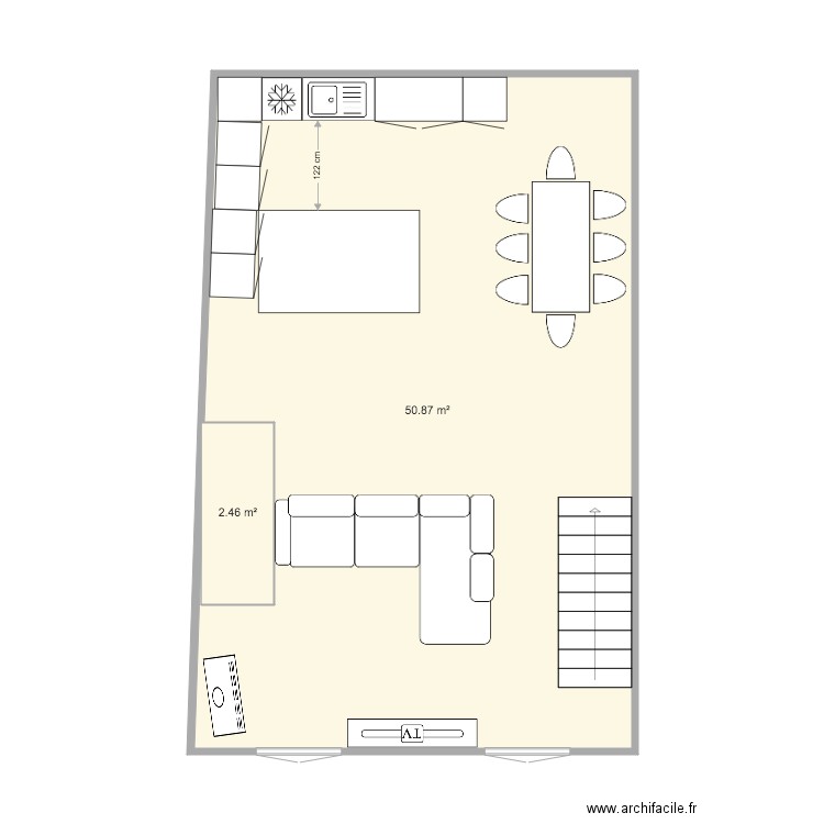 PLAN PIECE A VIVRE CHICANETTE. Plan de 2 pièces et 53 m2