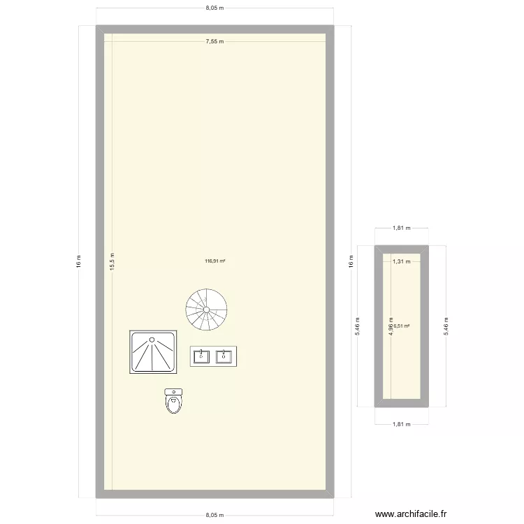 Pau toit plat. Plan de 2  et 123 m²