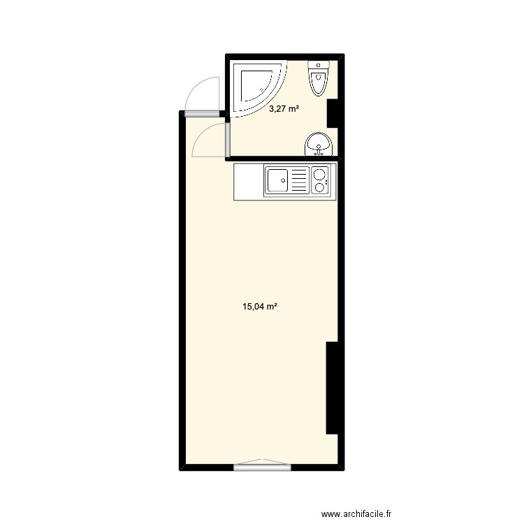 283 Saint-Denis 3ème étage . Plan de 2 pièces et 18 m2