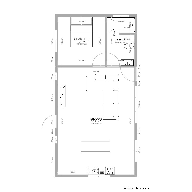 PLAN HEIARI. Plan de 3 pièces et 47 m2