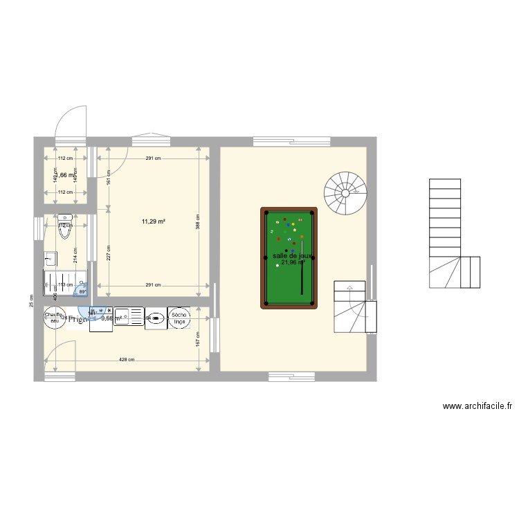 grange ok. Plan de 4 pièces et 44 m2