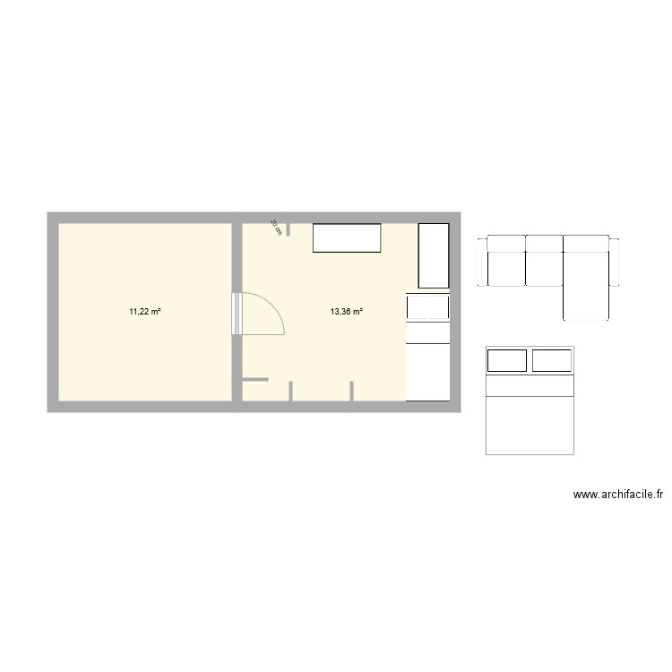 Pau studio. Plan de 2 pièces et 25 m2