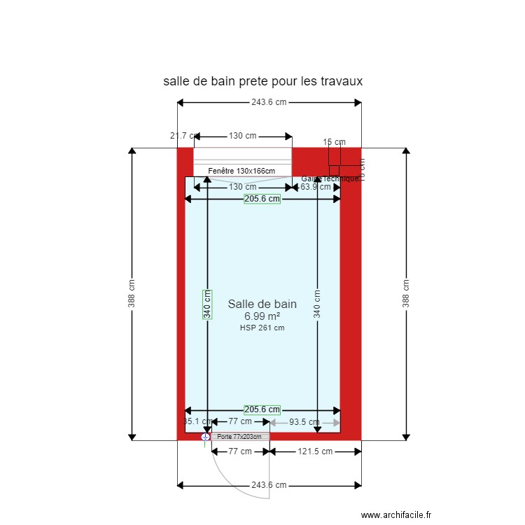 202009230030 salle de bain prete pour les travaux modification porte définitif. Plan de 1 pièce et 7 m2