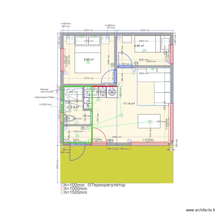 Алла Софринские Пруды Эл Элл эл. Plan de 5 pièces et 42 m2