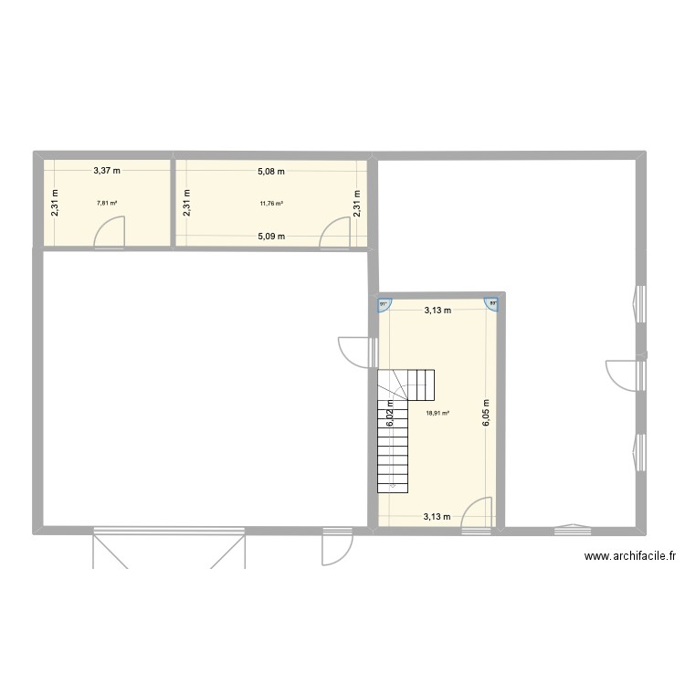 rez de ch. Plan de 3 pièces et 38 m2
