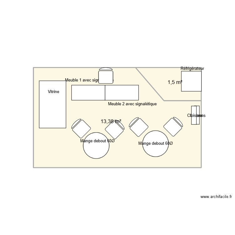Plan Serbotel finalisé. Plan de 2 pièces et 15 m2