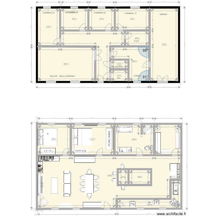 MAISON  JOB . Plan de 18 pièces et 368 m2