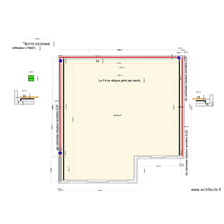 b 41 butte Etienne. Plan de 2 pièces et 88 m2