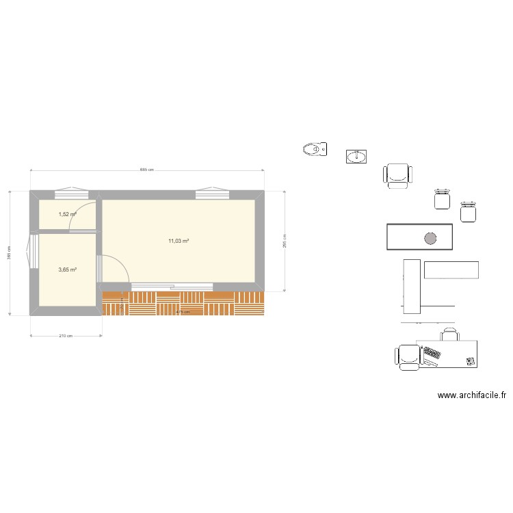 extension cabinet herboristerie. Plan de 3 pièces et 16 m2