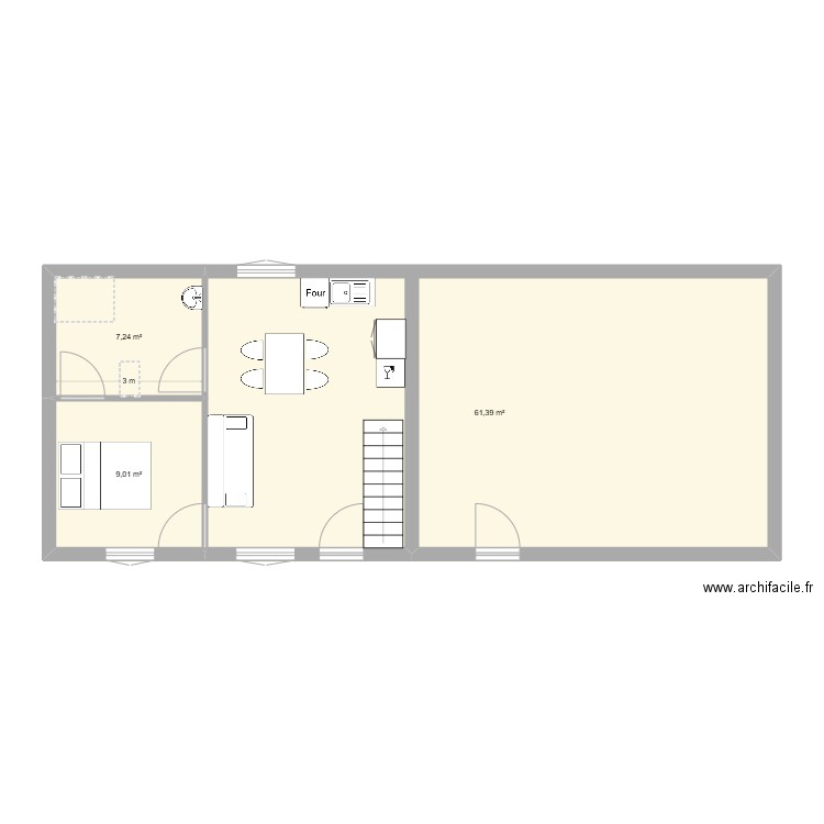 Projet loc. Plan de 3 pièces et 78 m2