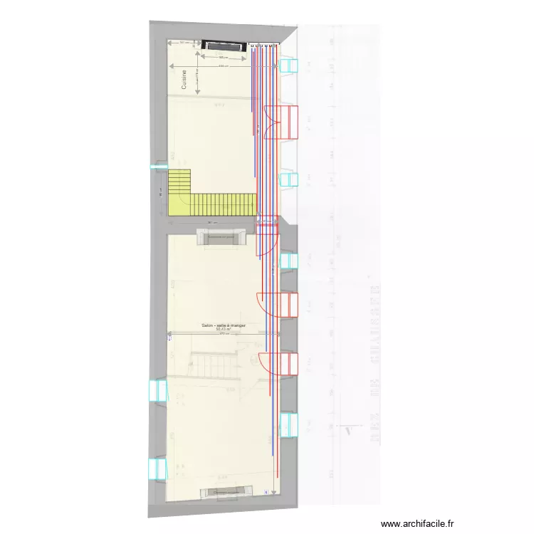 Rez de chauss&eacute;e manoir plancher chauffant. Plan de 