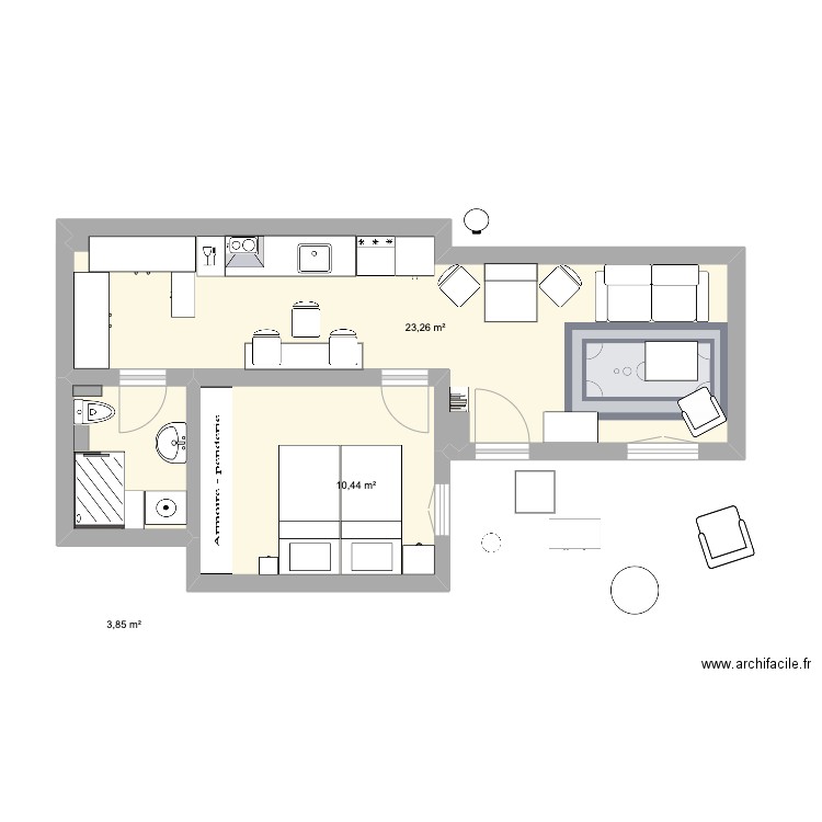 Appart Seville V11. Plan de 3 pièces et 38 m2