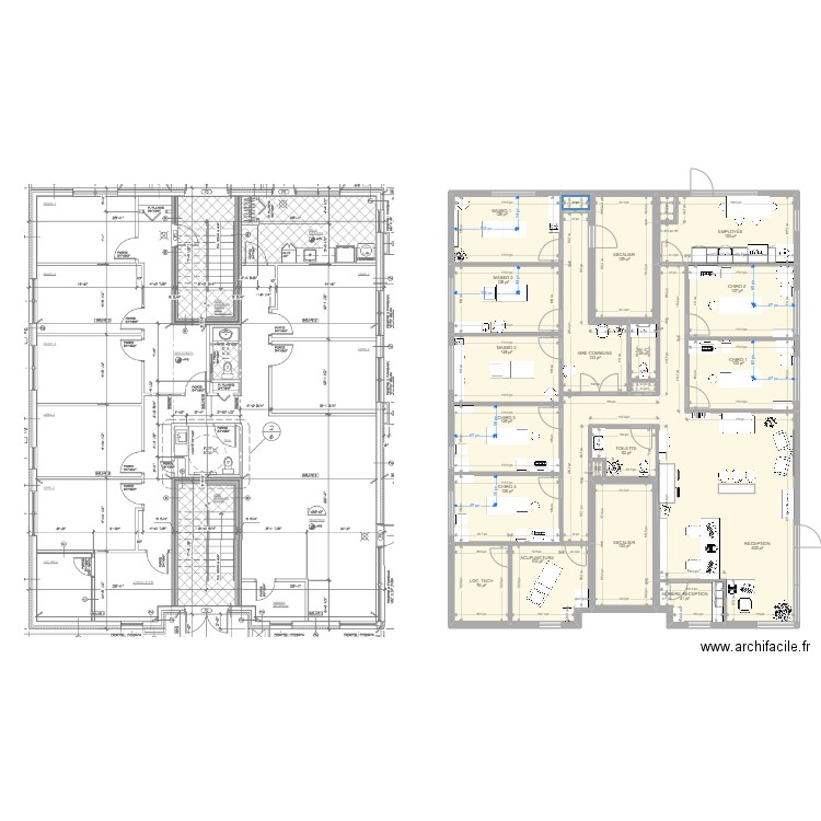 Clinique prises au plancher. Plan de 21 pièces et 224 m2