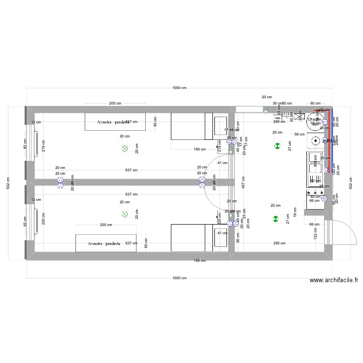 buanderie . Plan de 3 pièces et 41 m2