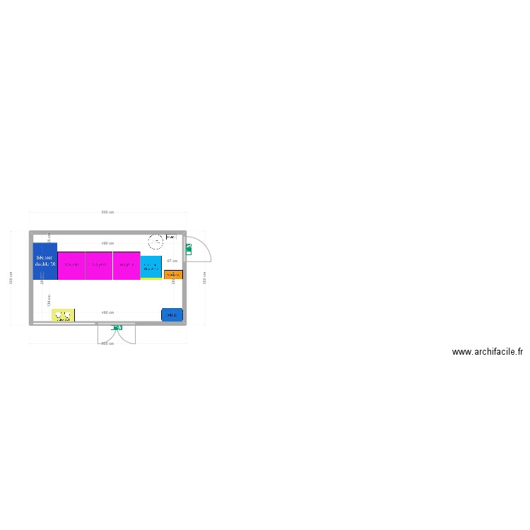 bungalow 5 mètres. Plan de 1 pièce et 13 m2