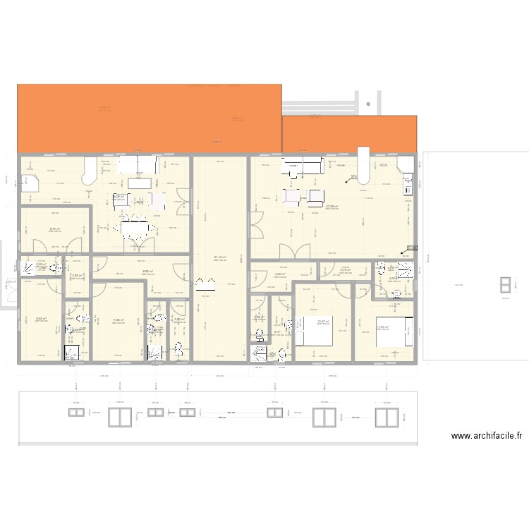 salle des fetes 5.4. Plan de 27 pièces et 493 m2