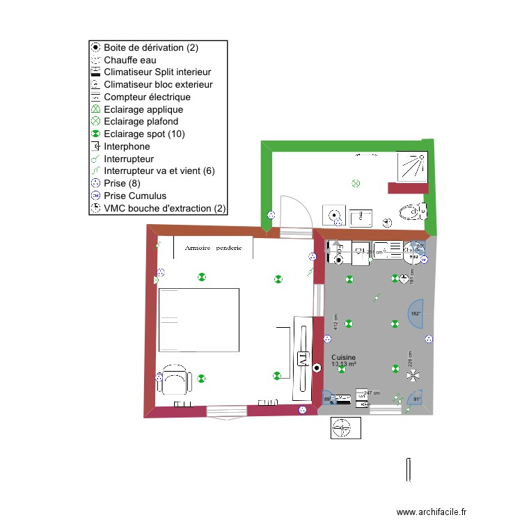 Appartement Jean Jaurès Rez de chaussé 12. Plan de 1 pièce et 10 m2