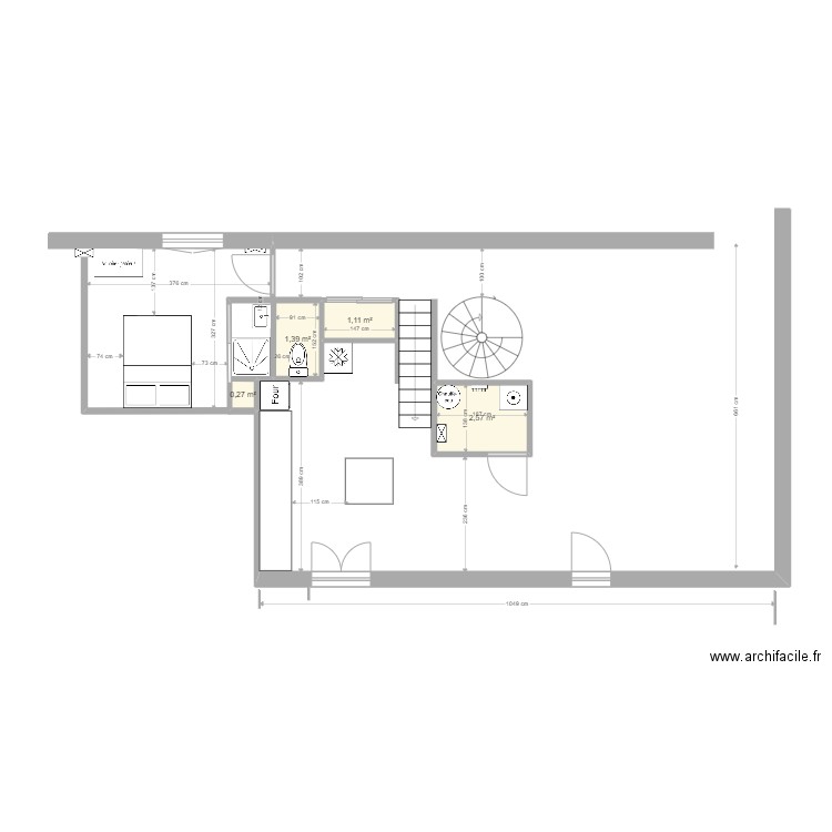 Séjour cuisine. Plan de 4 pièces et 5 m2