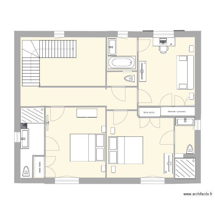 1er etage suite 3. Plan de 7 pièces et 74 m2