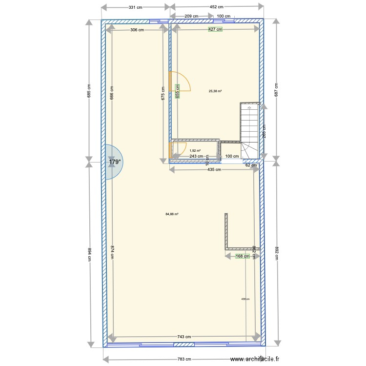 gite anglais. Plan de 3 pièces et 115 m2