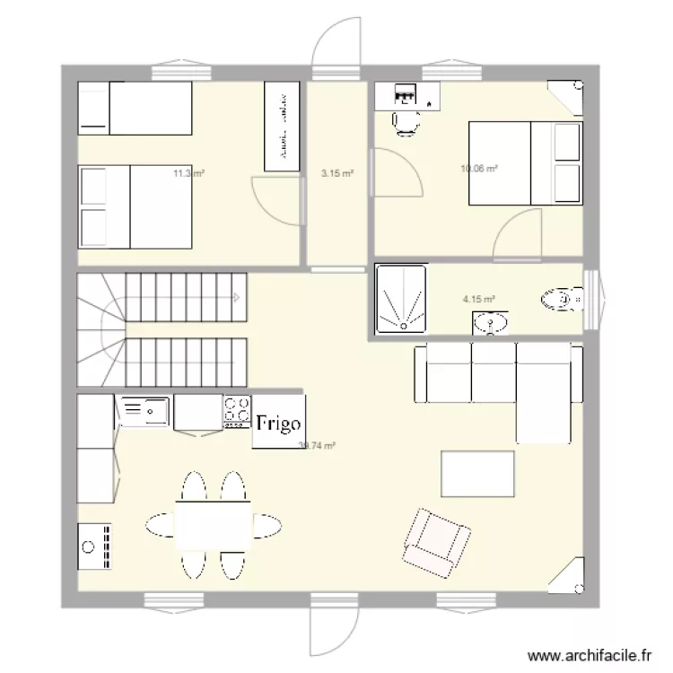 cuisine salon ouvert. Plan de 