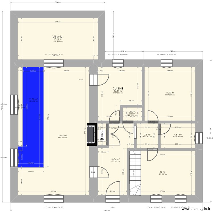 RIT_AE_PAYS_2. Plan de 15 pièces et 244 m2
