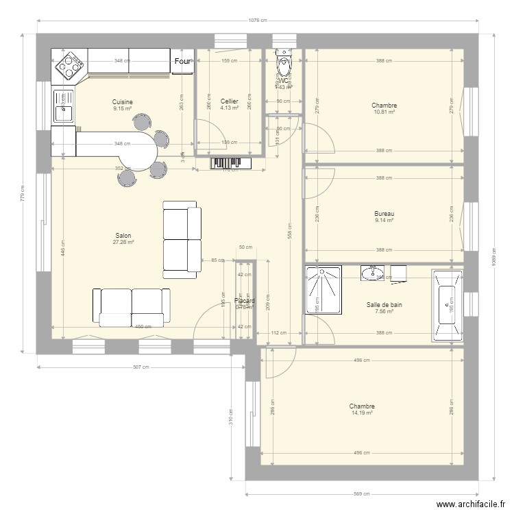 boreau rdc. Plan de 9 pièces et 84 m2