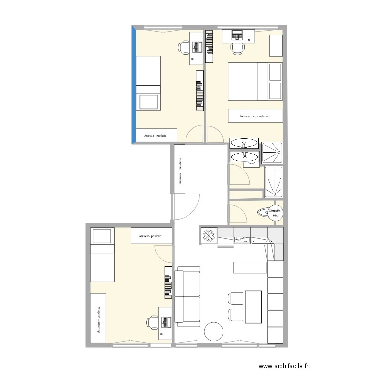 Aulnay projet. Plan de 5 pièces et 39 m2