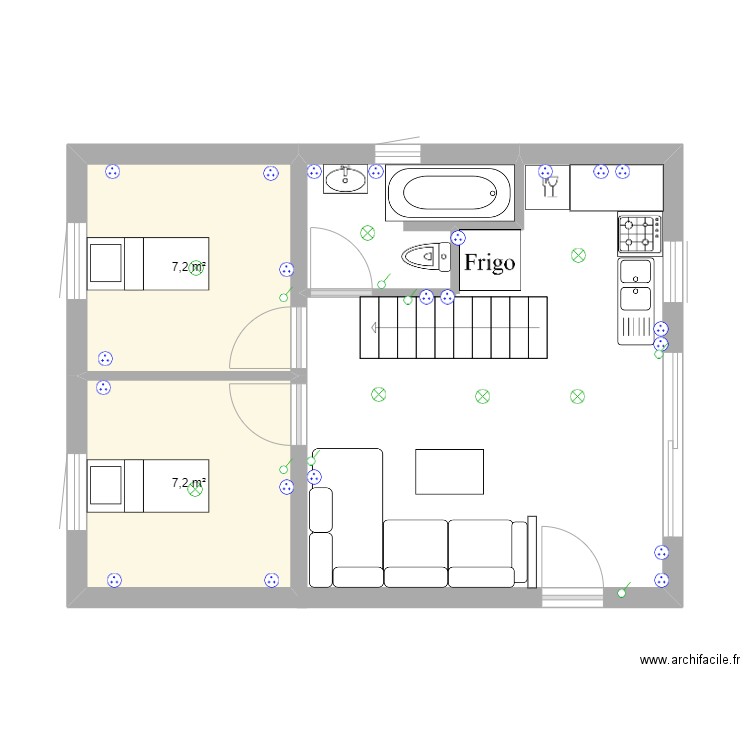 rez de chaussé. Plan de 2 pièces et 14 m2