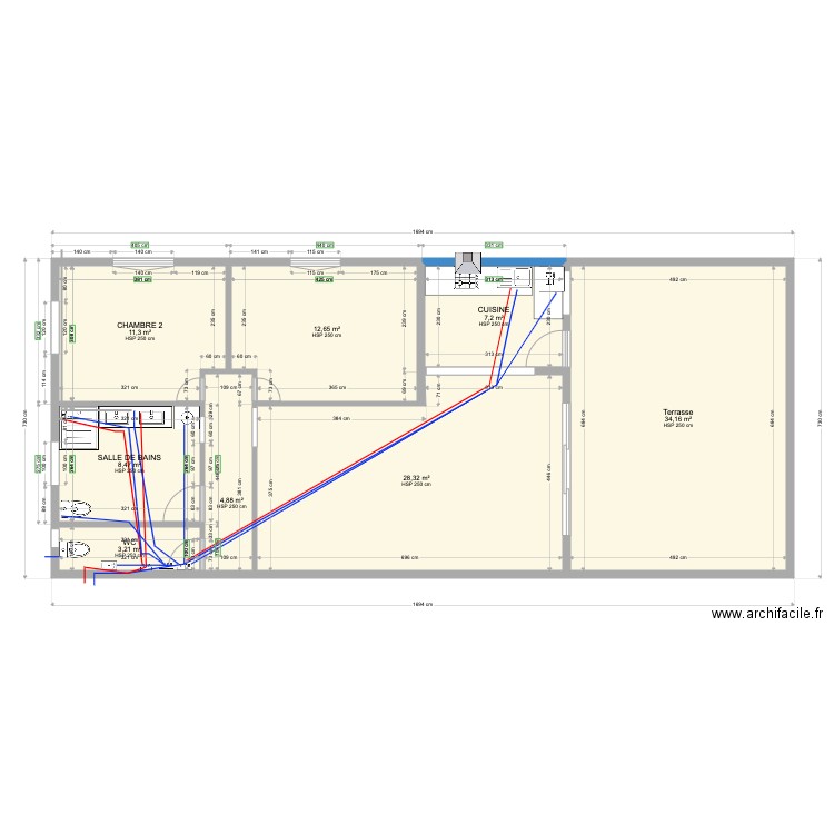 WDNC plomberie. Plan de 8 pièces et 110 m2