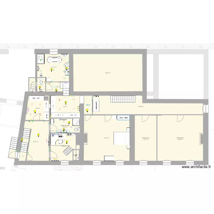Premier etage cablage prises. Plan de 
